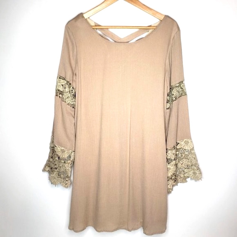 NWT Kori America Women’s Crochet Lace Gauze BohoBell Sleeve Scoop Neck Top Sz S